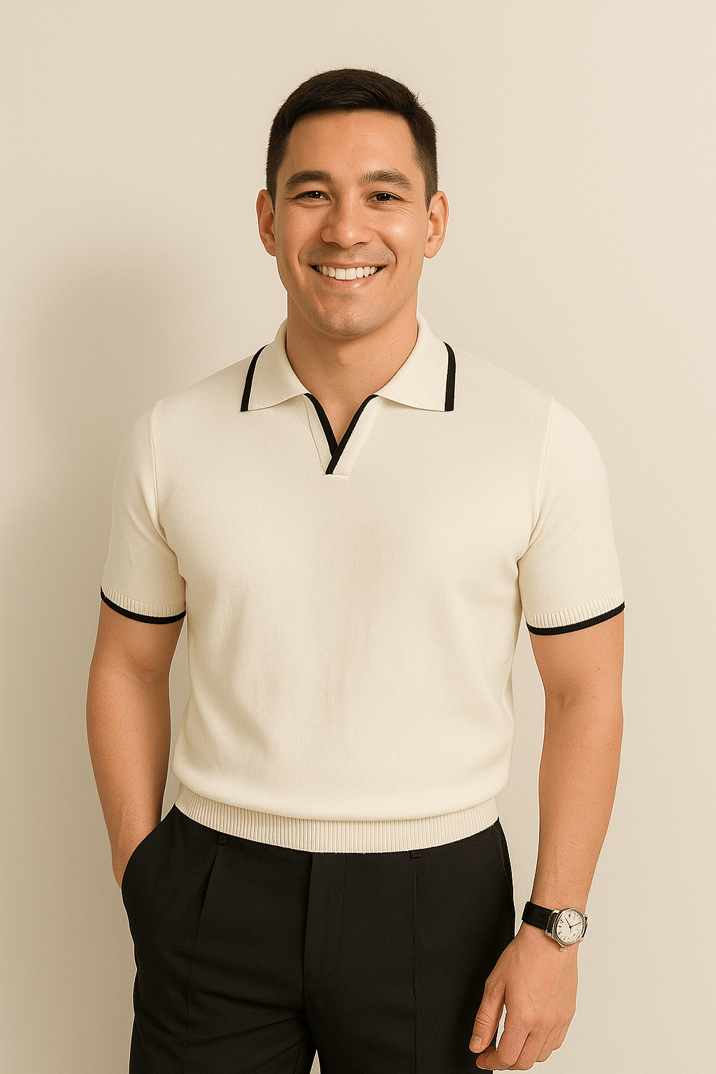 Aaron Strickpoloshirt Kurzarm Kontrastkante - Polos - Weiß - Müller Mode
