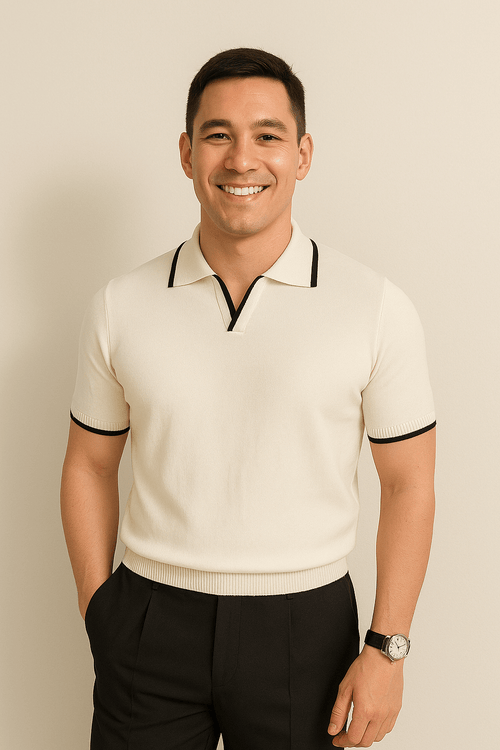 Aaron Strickpoloshirt Kurzarm Kontrastkante - Polos - Weiß - Müller Mode