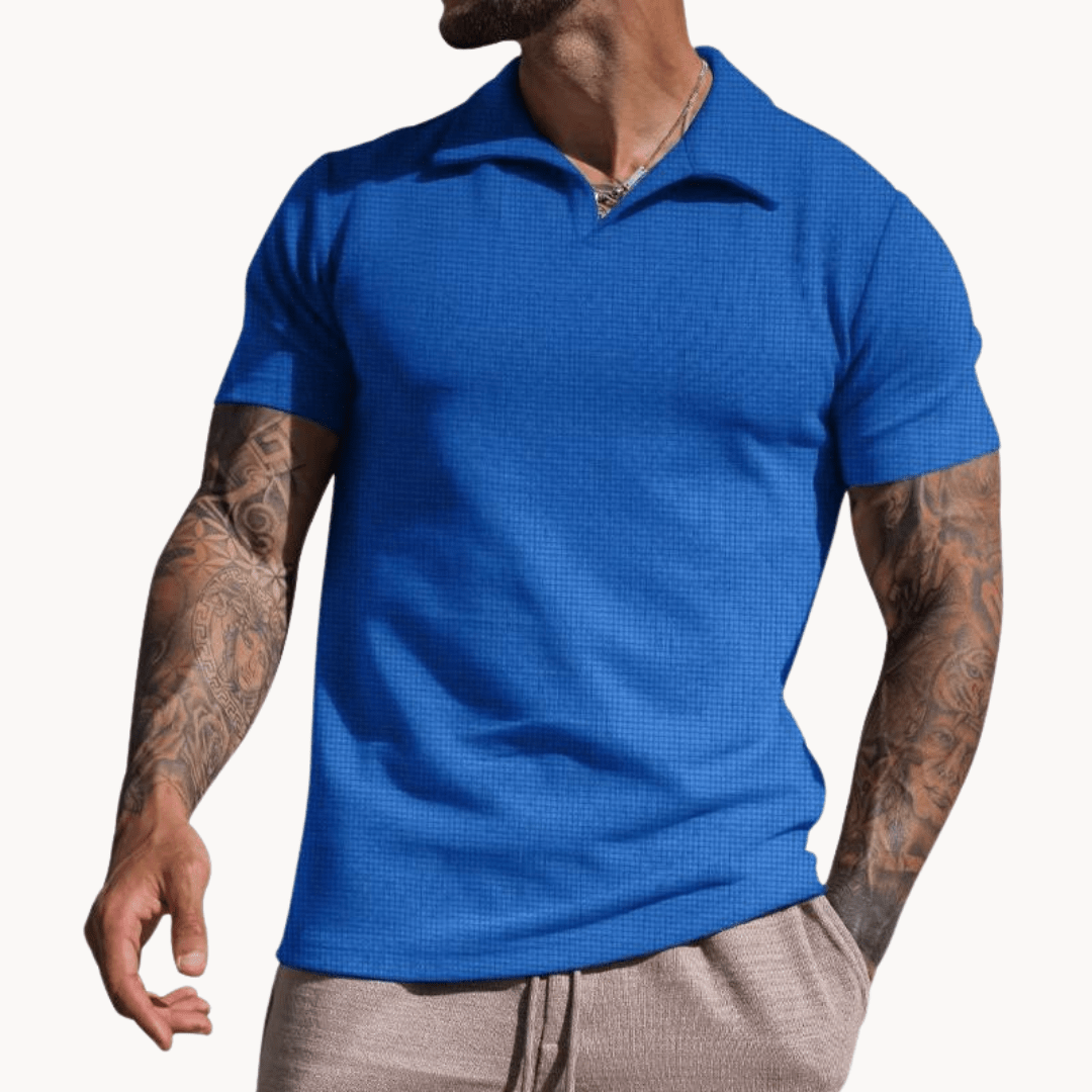 Emiel Polo mit Stehkragen und Textur - Polos - Blau - Müller Mode