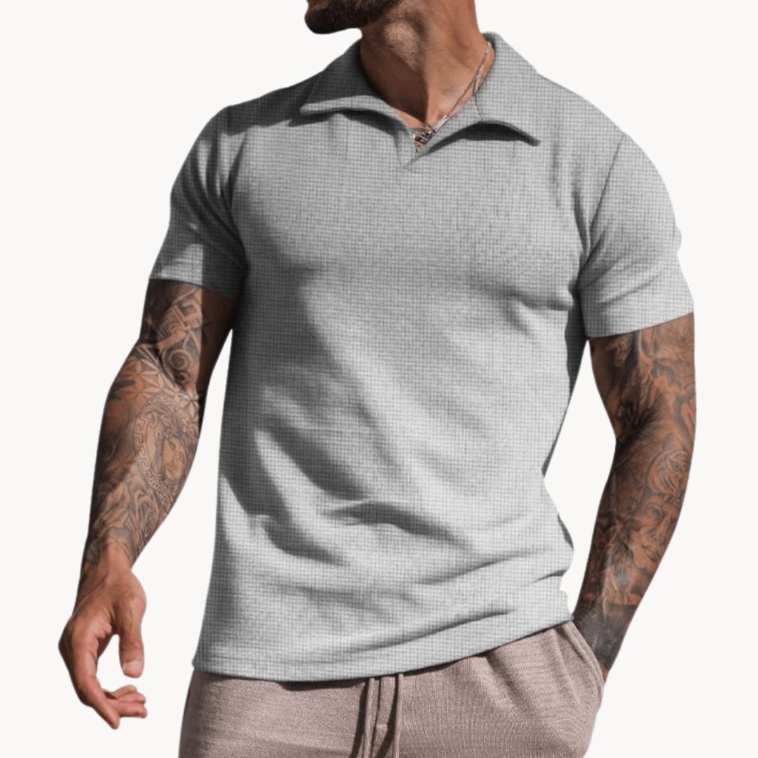 Emiel Polo mit Stehkragen und Textur - Polos - Grau - Müller Mode