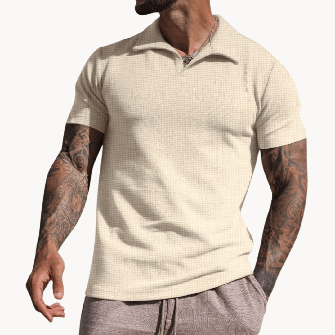 Emiel Polo mit Stehkragen und Textur - Polos - Khaki - Müller Mode