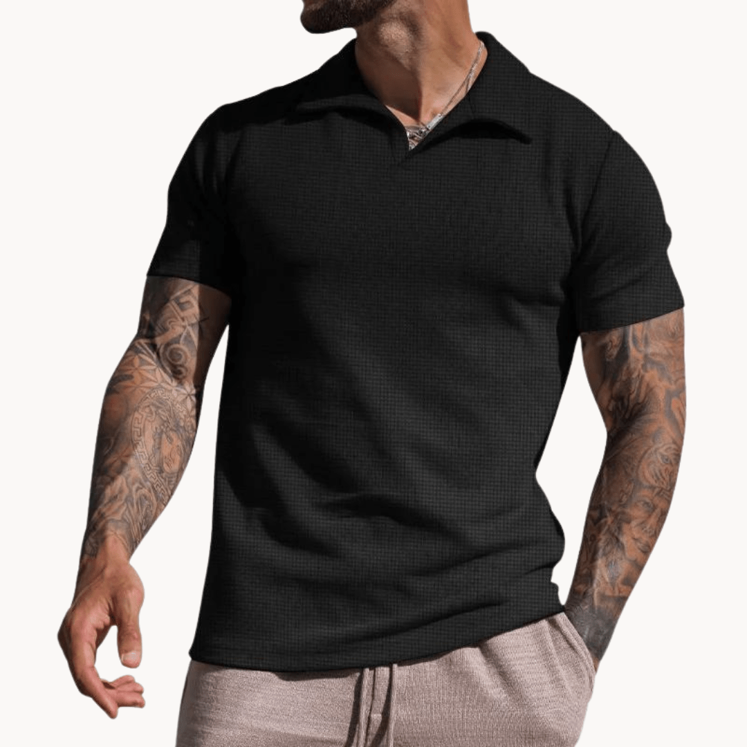 Emiel Polo mit Stehkragen und Textur - Polos - Schwarz - Müller Mode