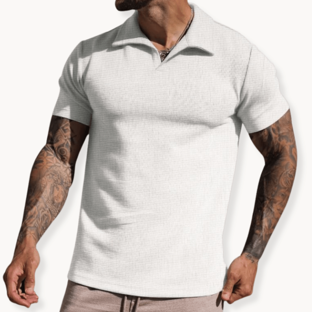 Emiel Polo mit Stehkragen und Textur - Polos - Weiß - Müller Mode