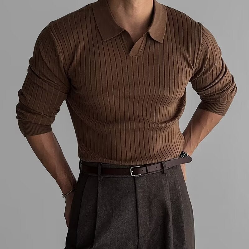Fabian Langarm mit Rippenstruktur Polo - Polos - Braun - Müller Mode