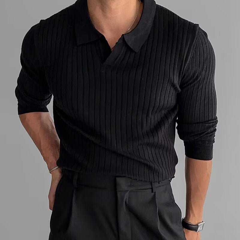 Fabian Langarm mit Rippenstruktur Polo - Polos - Schwarz - Müller Mode