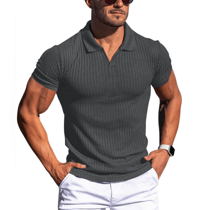 Johan Ribbed Polo mit Kurzarm - Polos - Dunkelgrau - Müller Mode