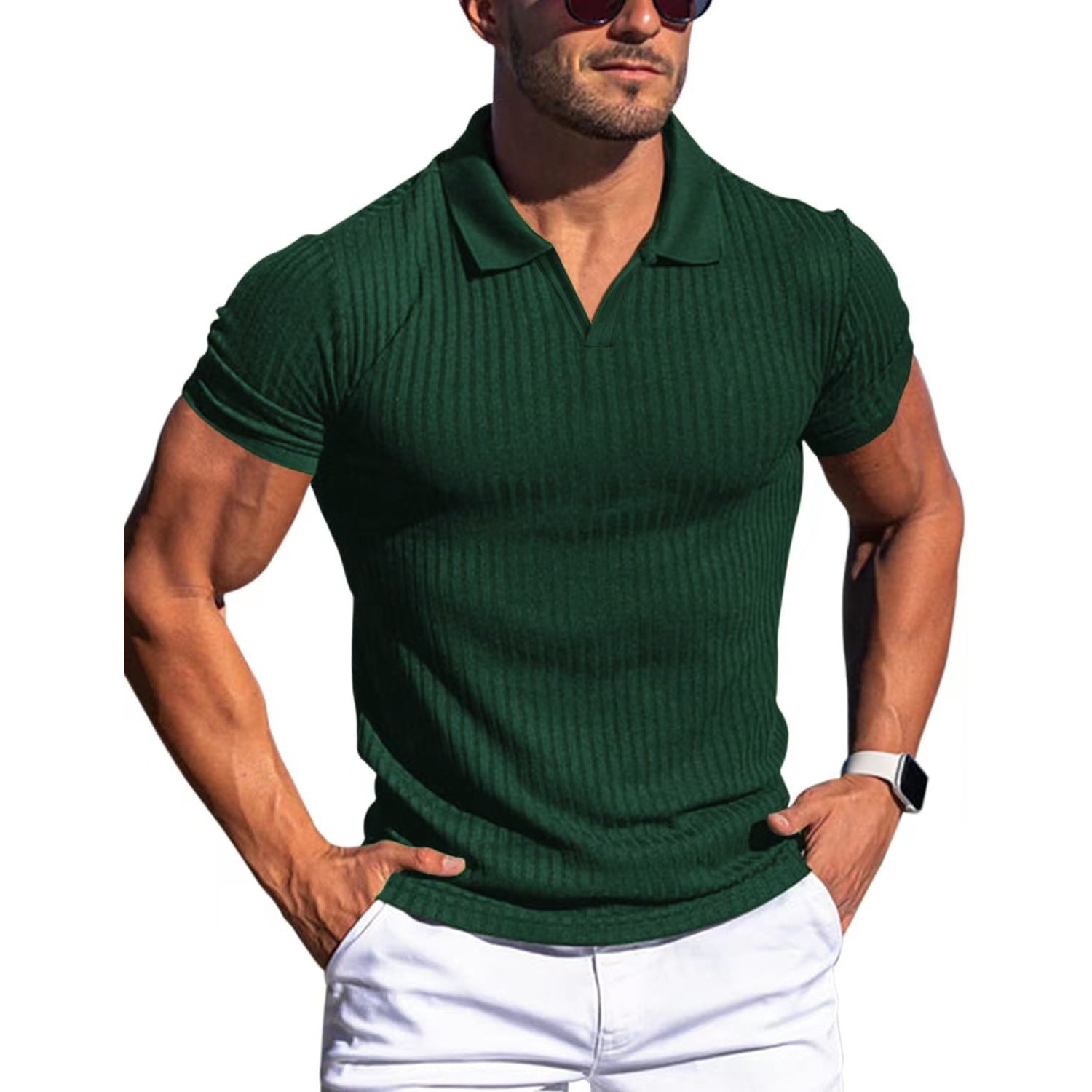 Johan Ribbed Polo mit Kurzarm - Polos - Grün - Müller Mode