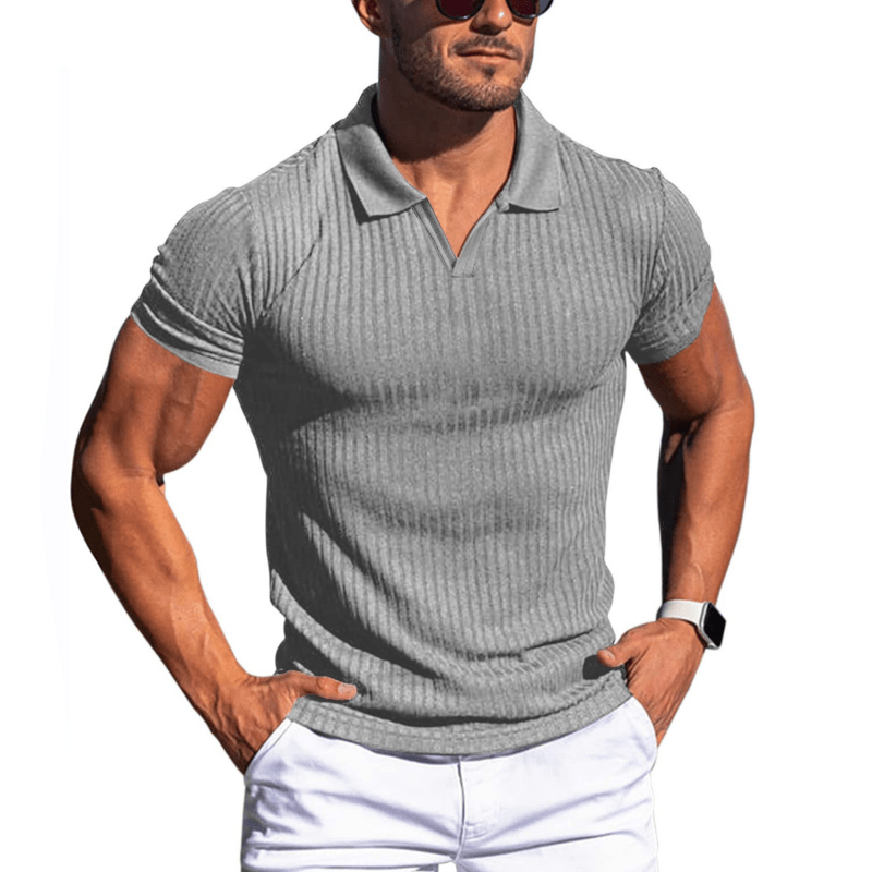 Johan Ribbed Polo mit Kurzarm - Polos - Hellgrau - Müller Mode