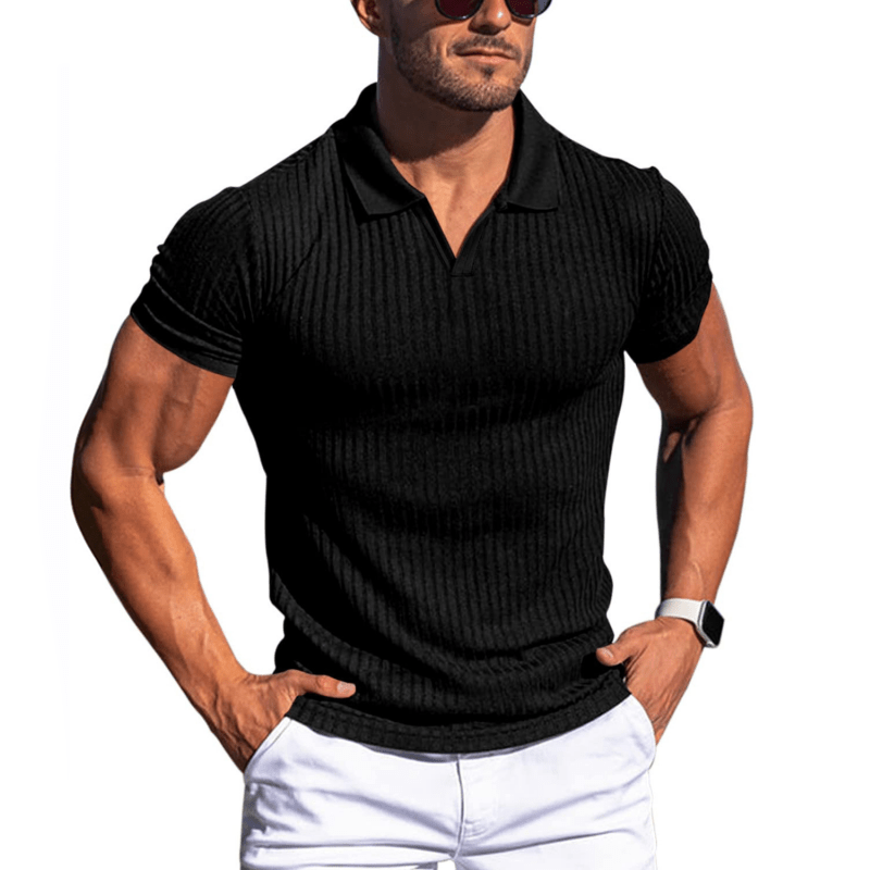 Johan Ribbed Polo mit Kurzarm - Polos - Schwarz - Müller Mode